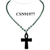 Hematite Cross Pendant Beads Stone Chain Choker Fashion Women Necklace